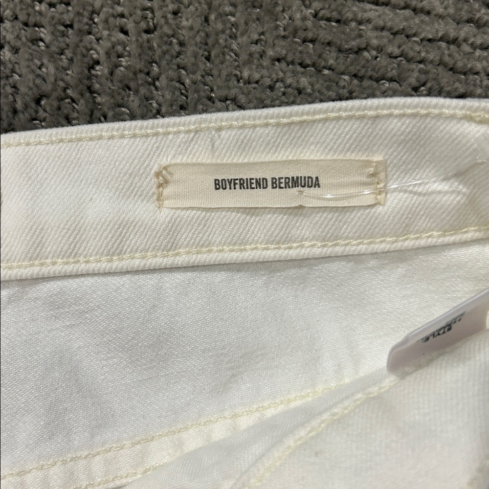 Nili Lotan Boyfriend Bermuda Shorts Cream White Denim Size 25 Raw Hem - Picture 5 of 13